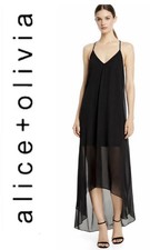 Alice + Olivia Black Sheer Chiffon Racerback Maxi Dress Size M