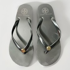 TORY BURCH Wedge Flip Flops Black Thin Strap Size 7