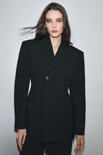 ZARA ZW COLLECTION FITTED BUTTON BLAZER, Black, Large, 8689/570, #60