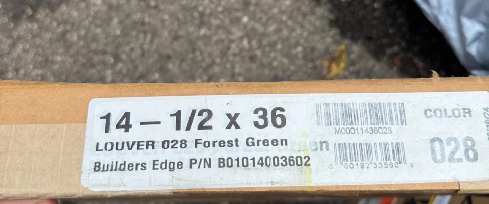 Builders Edge 14.5in. x 36in. Louvered Vinyl Exterior Shutters Pair Forest Green - Image 2 of 2