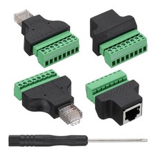 4 Pcs RJ45 Female/Male Plug to 8 Pin Screw Terminal Connector Adapter Black