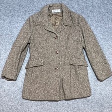Julia Klein Vintage Brown Herringbone Wool Blend Coat Made in USA Womens Small