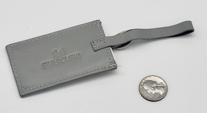 Swarovski Luggage Tag, Gray Leather, crystal stones
