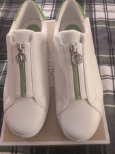 NIB MICHAEL Michael Kors Keaton Zip Slip-On Leather Sneakers 8.5 White Pear