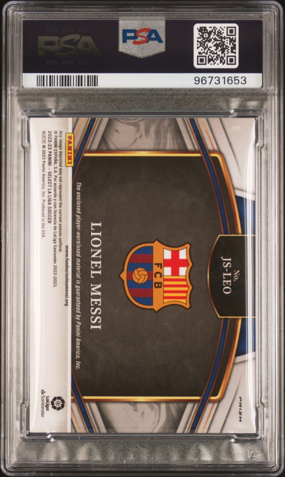 2022-23 Select La Liga Jumbo Swatch Lionel Messi PSA 10 Gem Mint POP 6 view 2