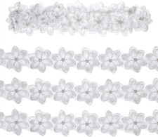 2 Yards White Flower Lace Pearl Trim, Flower Trim Ribbon 3D Pearl Beads Embroide