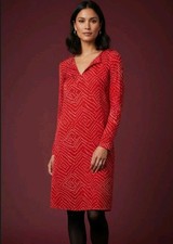 Diane Von Furstenberg 100% Silk Reina Red with White Print Shift Dress Sz 2 197