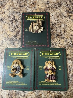Boyds Bears  Rabbits Bunnies Folkwear  Bearware Brooch Pins Lot Of 3 Coffee Tea