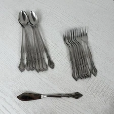 Rogers Stainless Korea AUBERGE 8 Iced Tea Spoon 8 Shrimp Forks 1 Butter Knife