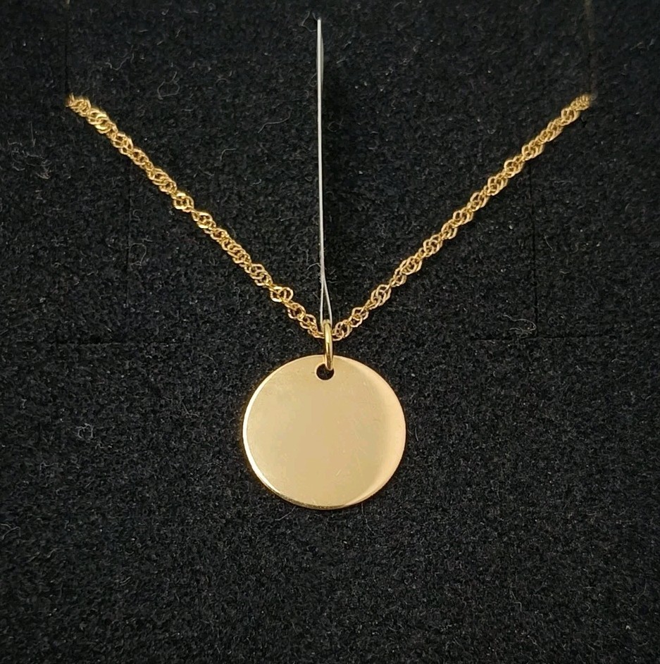 Colgante Y Cadena Oro 18k 750 mls. Medalla Lisa Para Grabar. 12 MM