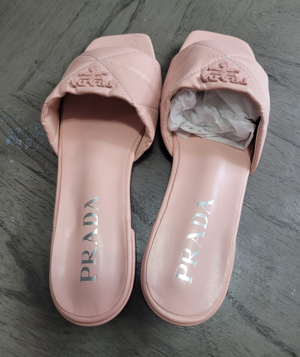 PRADA Women's Logo Slide Sandals Slip On Pink Leather EU 39 US 8.5