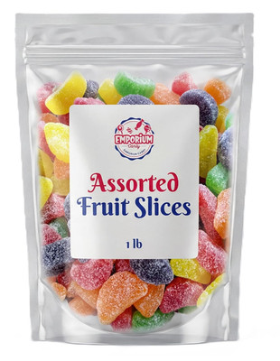 Assorted Fruit Slice Candy 1LB Sugar Sanded Lemon Cherry Strawberry Mix