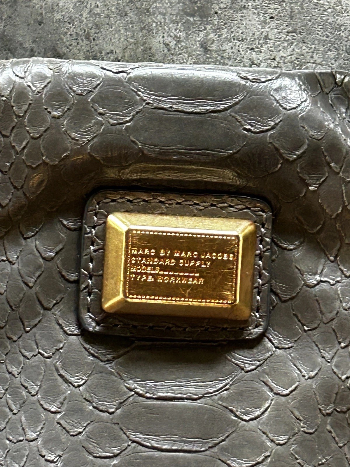 Marc by Marc Jacobs Gray Python Embossed Leather … - image 5