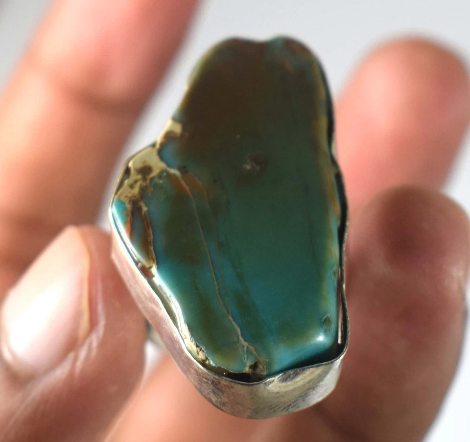 Bague brute naturelle bleu lac Carico turquoise 42,20 ct pierre précieuse... - Photo 2/4