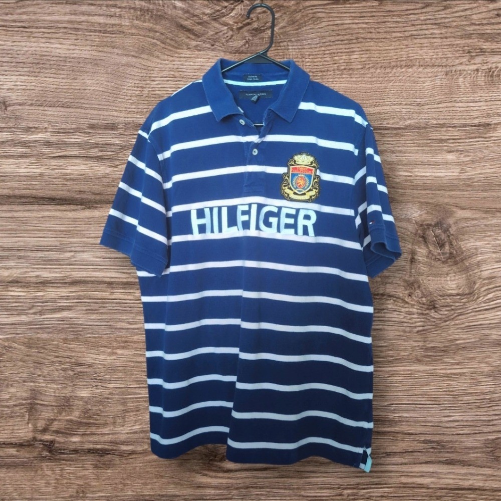 Tommy Hilfiger Vintage Y2K Polo Shirt XL Custom Fit Coupe ajustee Crown Logo