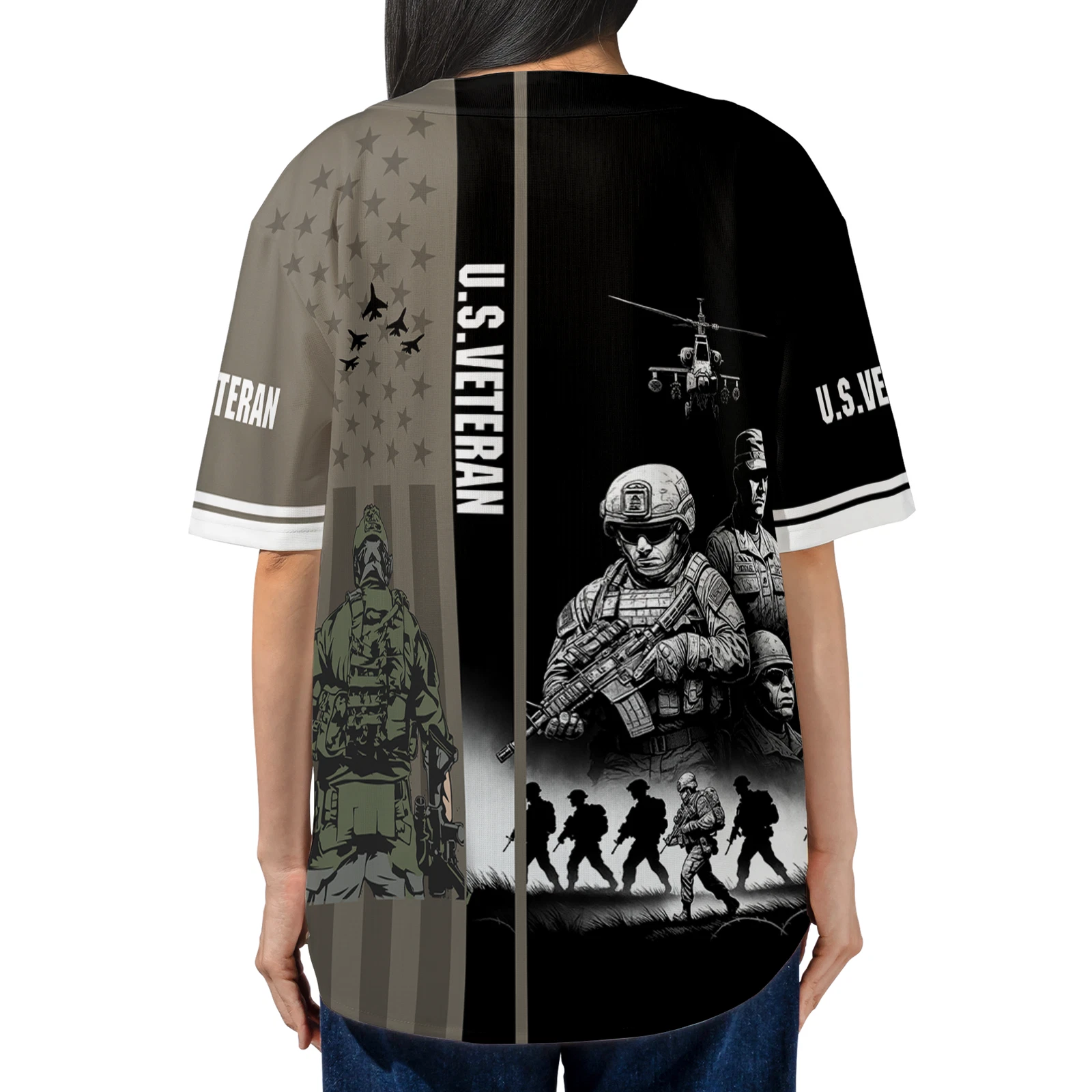 Patriotic U.S Veterans Tactical Army Soldier Baseball Jersey