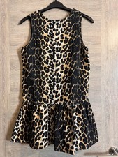 ASOS DESIGN Leopard Print Denim Mini Dress UK 8–10 Drop Waist Scoop Back New