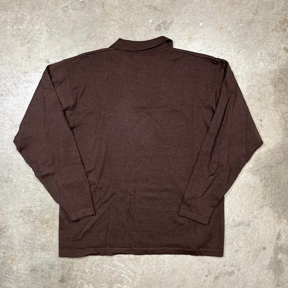 Vintage Brown Polo sweater Brown Mens Medium 1/4 Zip Wool Silk Blend long sleeve - Image 4 of 4