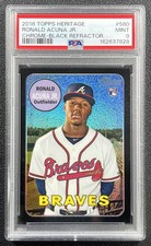 RONALD ACUNA JR PSA 9 2018 TOPPS HERITAGE #THC-580 CHROME BLACK REFRACTOR RC /69