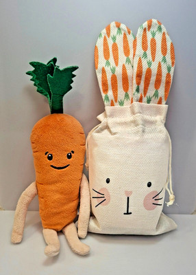 Osterhase Leinen Geschenktüte NEU & kuschelige Karotte. Ostereiersuche Leckerlibeutel.