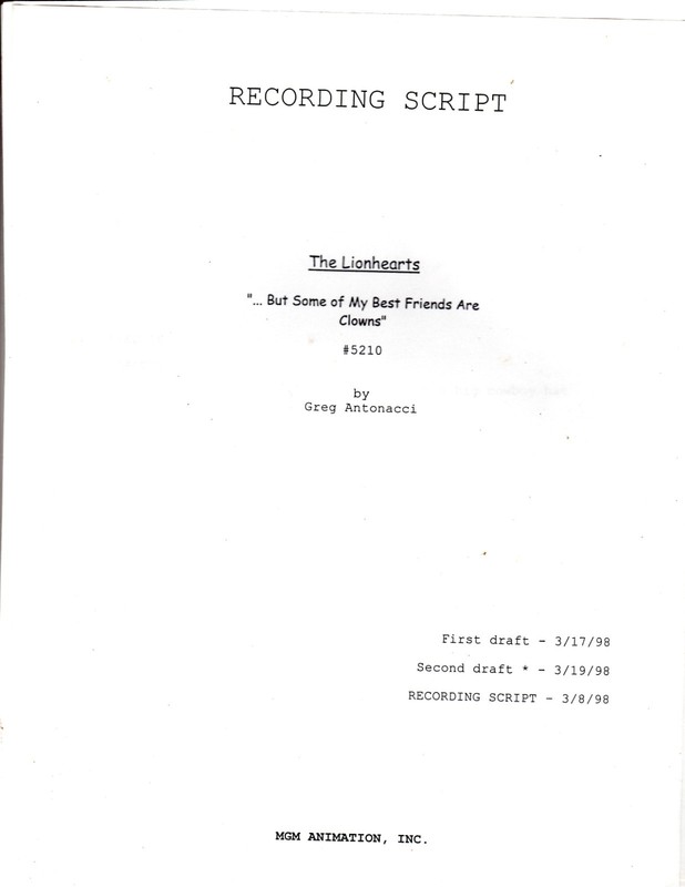 The Lionhearts Original Recording Script # 5210 3/8/1998