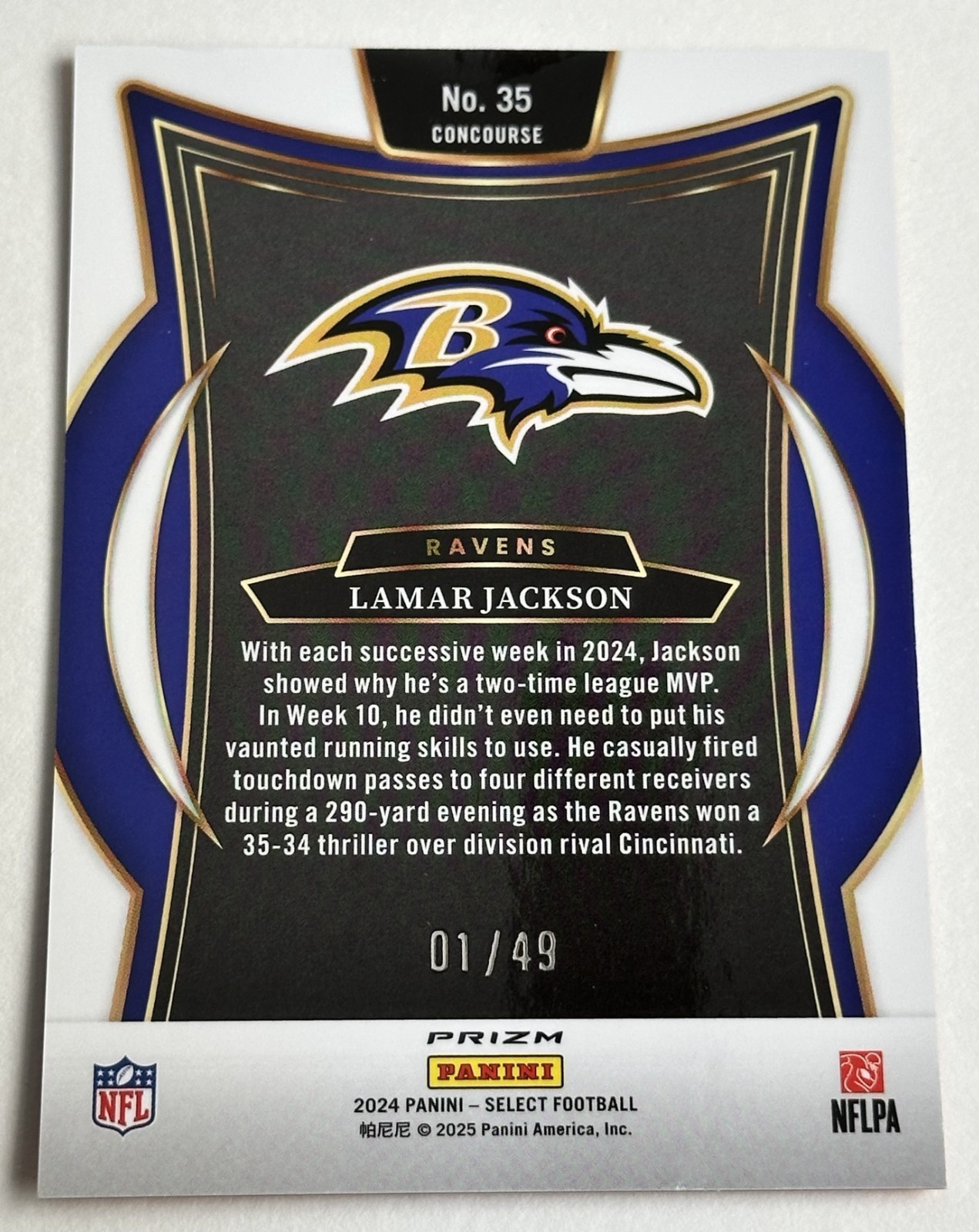 2024 Panini Select - Concourse Lamar Jackson #35 Orange Prizm 01/49 view 2