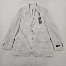 Tommy Hilfiger Mens 42L Modern Fit Windowpane Light Grey Blue Sport Coat