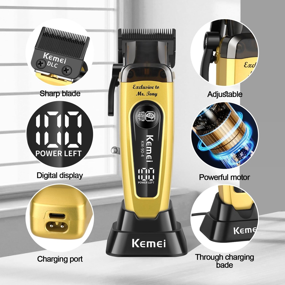 KEMEI KM-90-4 Professional Hair Clipper for Men Cord/Cordless Gold