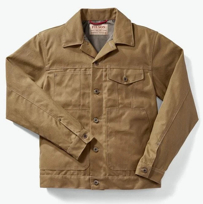 Filson Short Lined Cruiser Dark Tan Waxed Tin Cloth Made in USA