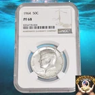 1964 John F Kennedy, NGC PF68 Silver Half Dollar, Bright White, Various Designs