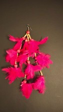 Single Feather Earing in Bright Pink - Brazilian Pink Feather Boho Earring