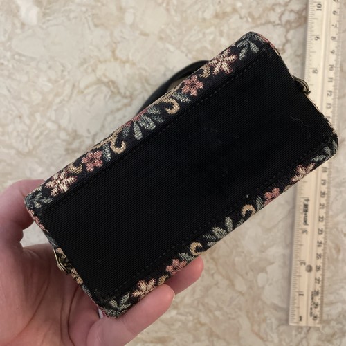 5x5” Tapestry Handbag Mini Box Purse Couple In Garden Motif Vintage Fabric Black - Picture 4 of 17