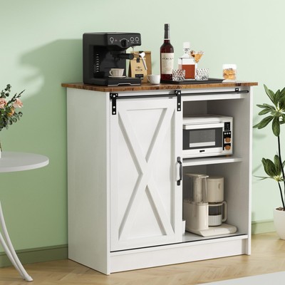 Farmhouse Coffee Bar Cabinet, Coffee Bar Table with Sliding Barn Door, Suitab...