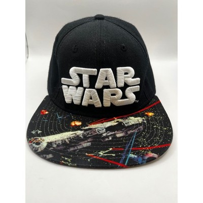 Star Wars Snapback Hat Black Embroidered Logo Millennium Falcon Graphic Brim