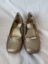 Girl's Steve Madden Jjennaa Gold Glitter Formal Block Pump Heels Size 3 Y