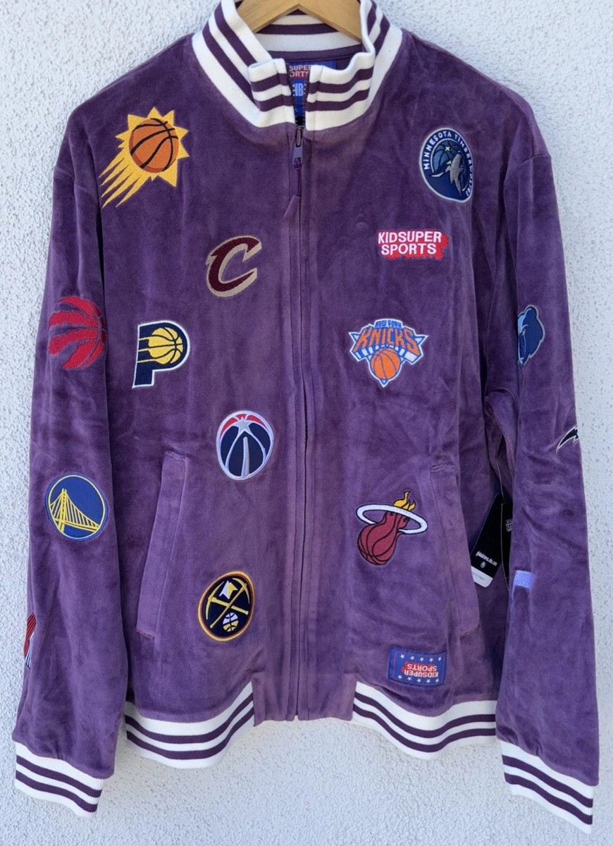 Kidsuper sport NBA Purple Velour Jacket with Patches Size