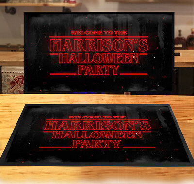 Personalised BAR runner mat - any name Halloween scary Stranger red BAR mat
