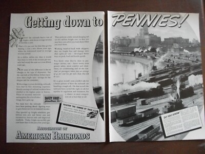 VTG 1937 Orig Magazine Ad AMERICAN RAILROAD Train 2PG Getting Down To Pennies