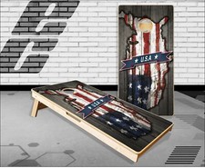 USA American Flag Weathered Wood Cornhole Boards Bean Bag Toss Game