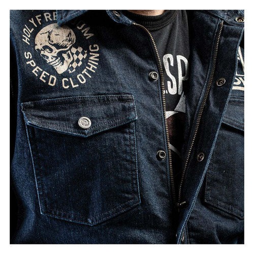 Holy Freedom Genua Stampato Moto Freizeitjacke Denim - Bild 8 von 12