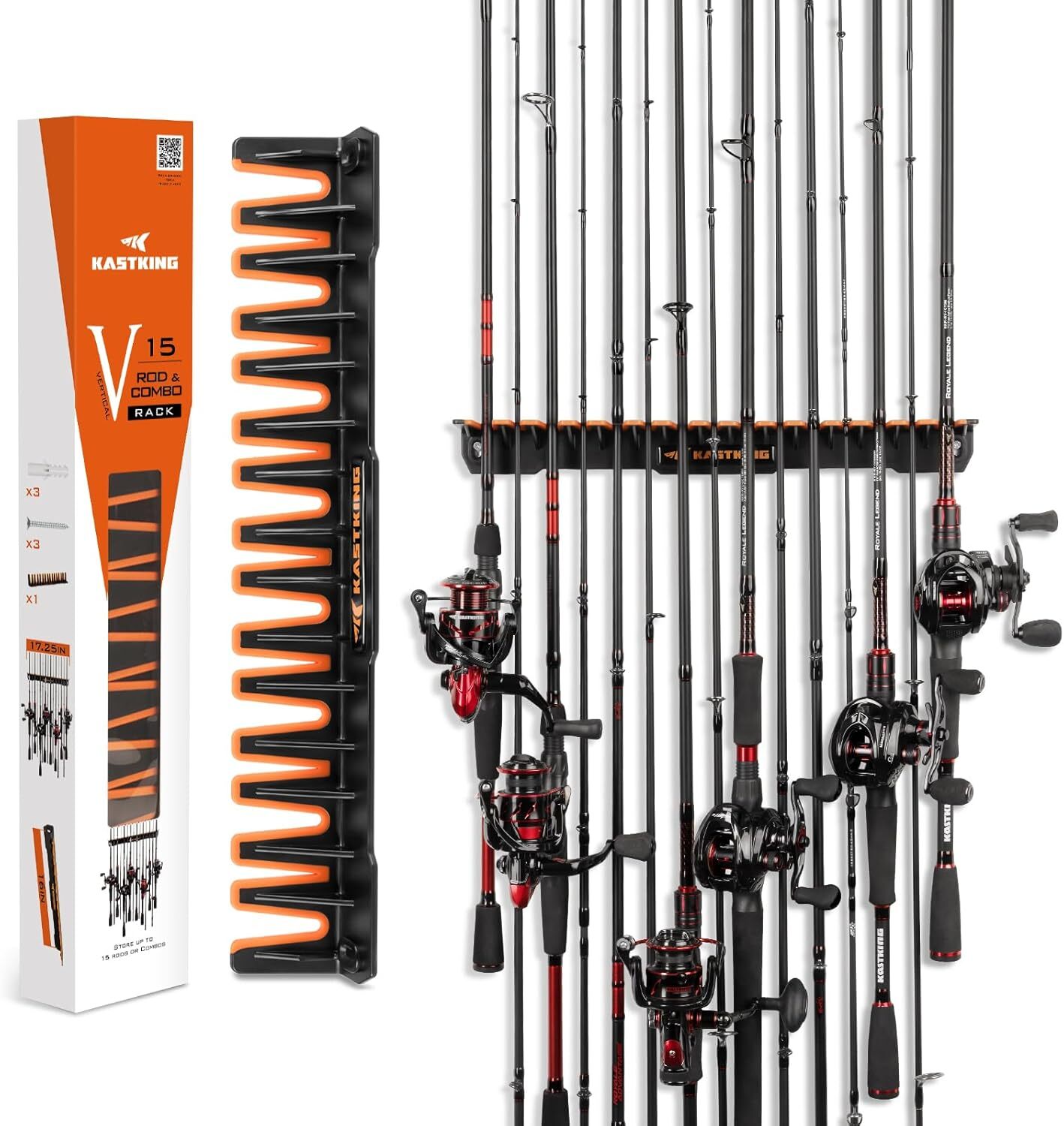 KastKing V15 Wall Mount Fishing Rod Holder Holds 15 30 Rods/Combos in 17.25in