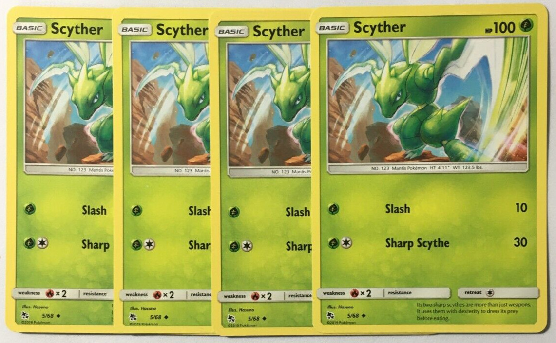 POKEMON 4 X SCYTHER 5/68 HIDDEN FATES UNCOMMON NEAR MINT