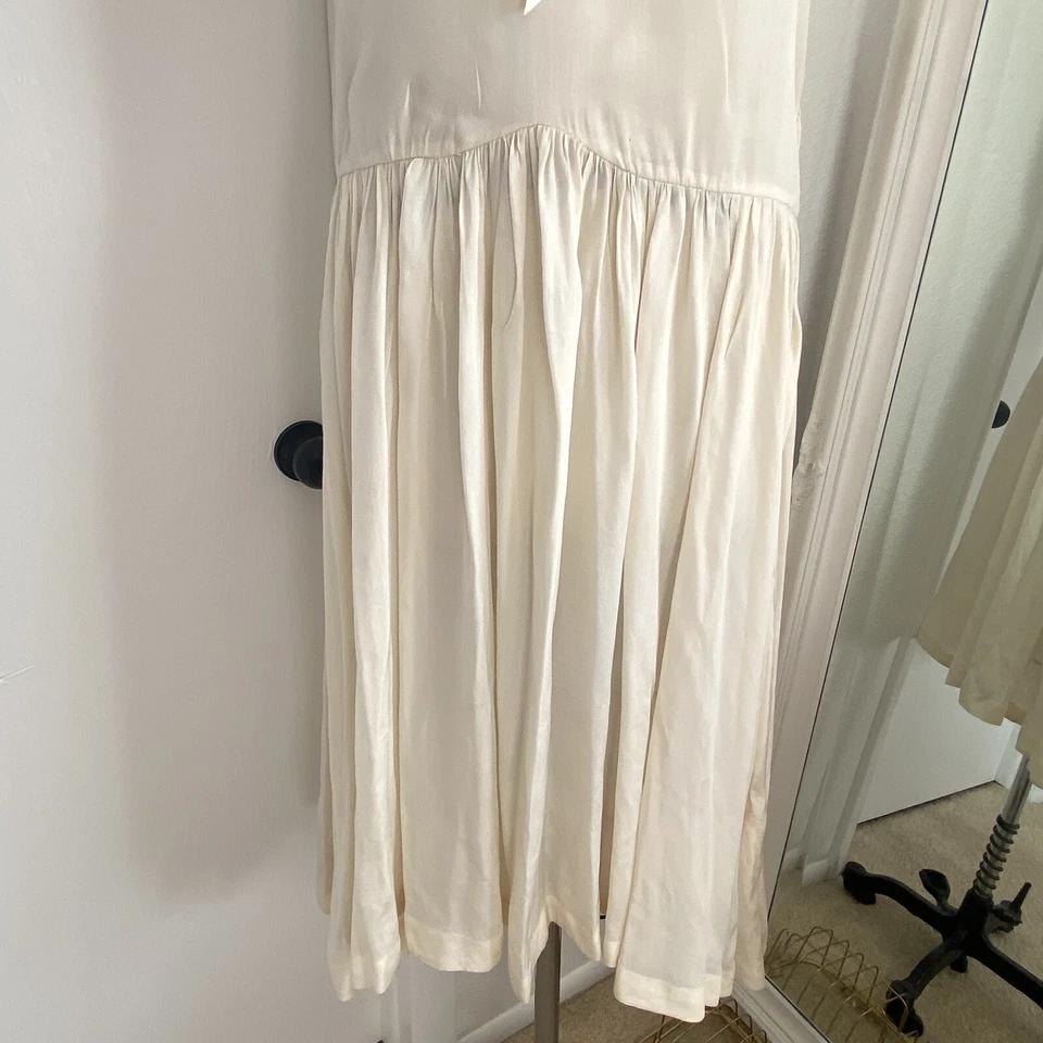 复古 20 年代 30 年代奶油色垂腰丝绸花边婚礼礼服 M 中号 — 第 3/4 张图片