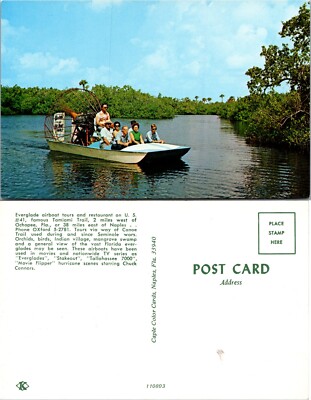 Florida FL Everglades Airboat Tour Group Postcard