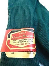 Nos Vintage JC Penny Mens Crew Socks Orlon Stretch Nylon 10-13 Green USA