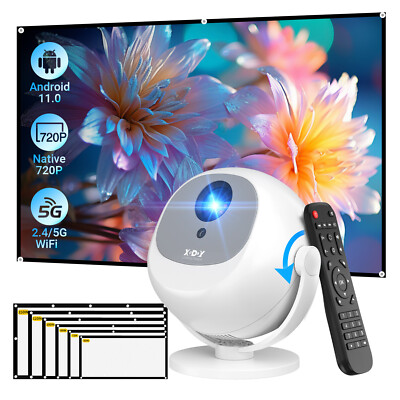 Android TV Projektor 4K HD Mini Beamer Wifi Bluetooth Heimkino HDMI Mit Leinwand