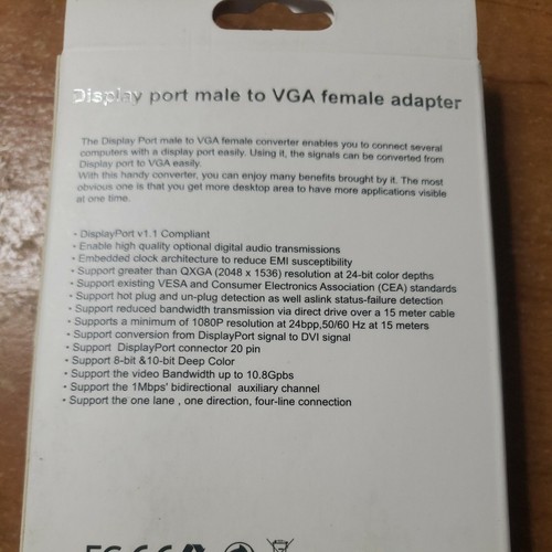 MONOPRICE Displayport Male, VGA Female, Black, 5135 Brand New - Picture 2 of 2