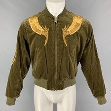 CHRISTIAN DADA Fw 19 Größe 34 Olive Gold Stickerei Baumwolle Samt Jacke