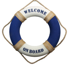 Deko Rettungsring 50 cm Blau/Weiß Welcome on Board maritime Dekoration