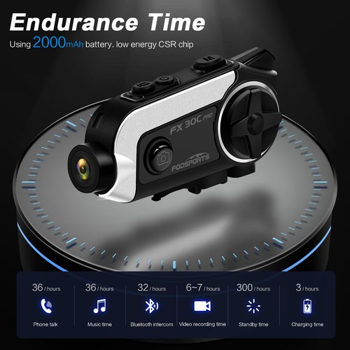 FX30C Pro Casco de Motocicleta Intercomunicador Bluetooth Auriculares 1080P Cámara + Tarjeta de 64 GB - Imagen 16 de 24